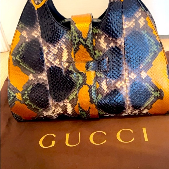Gucci  extremely rare limited, edition Multicolor Python Stirrup Hobo Like New - Picture 7 of 15